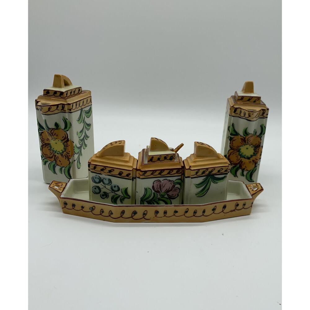 1930’s Made in Japan 6 Pc Condiment Tray S/P Relish Oil Vinegar Read